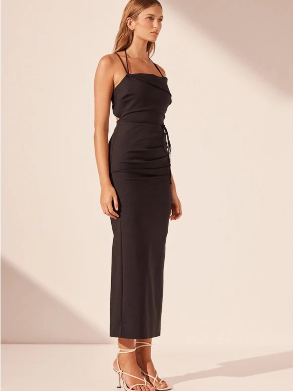 Shona Joy Lani Draped Cross Back Midi Dress in Black. Never worn